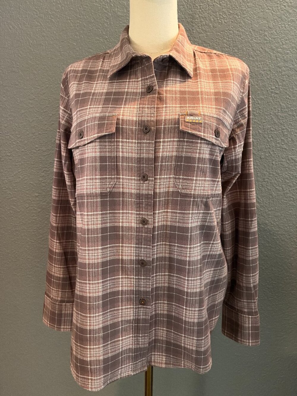 Ariat Women's Rebar Flannel DuraStretch Workwear Shirt Dusty Rose & Cream Plaid
